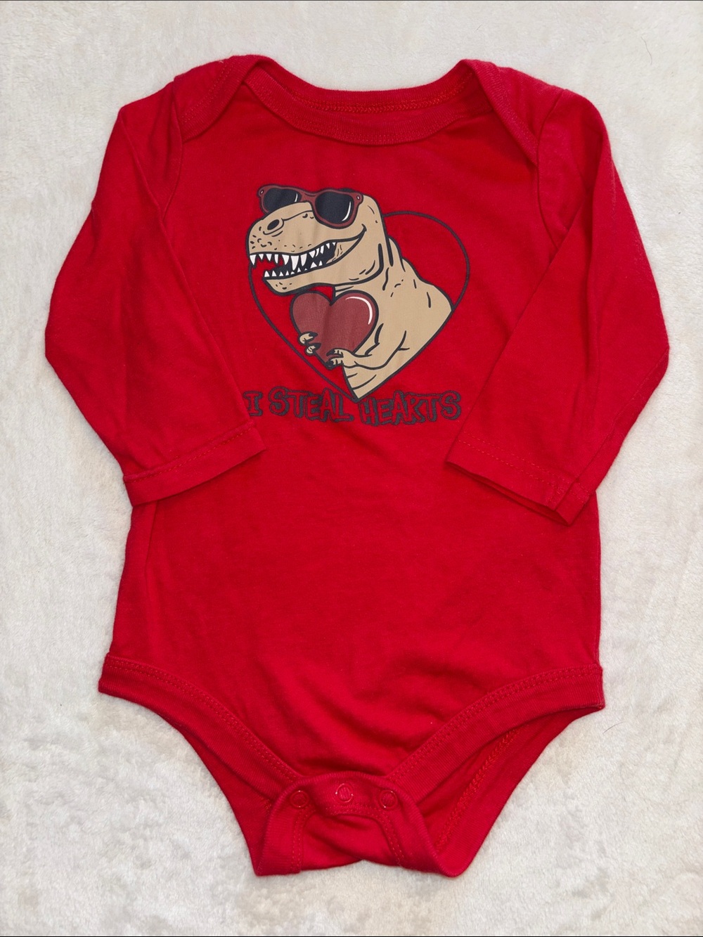(3 for $10) George Red Baby OnePiece Bodysuit with Dino Heart Graphic 6-12 month